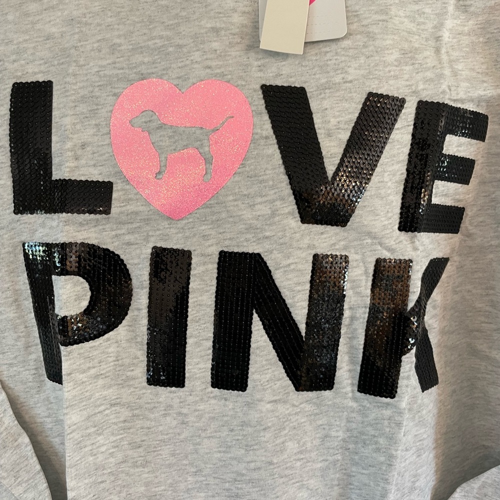 PINK sequin Logo Long sleeve Tee